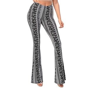 Bear Dance Monochrome Patterned Stretch Flare Pants